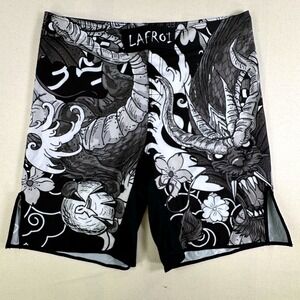 LAFROI Mens Agile MMA Fight Shorts Black White Dragon Print Size Large